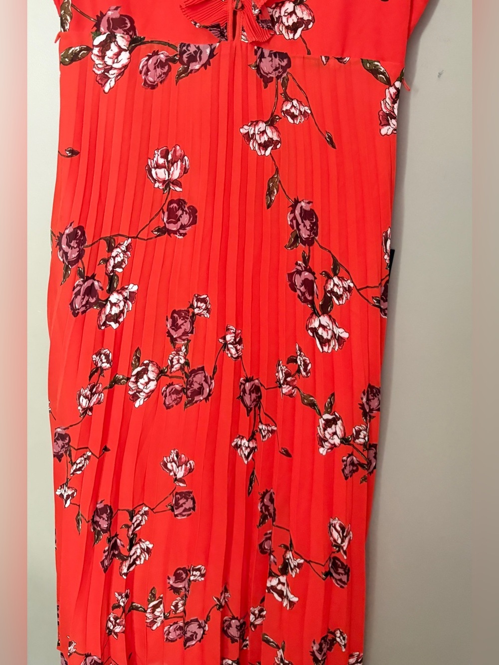 Lulus orange red maxi dress floral summer wedding pleated romantic floral XL EUC - Picture 9 of 16